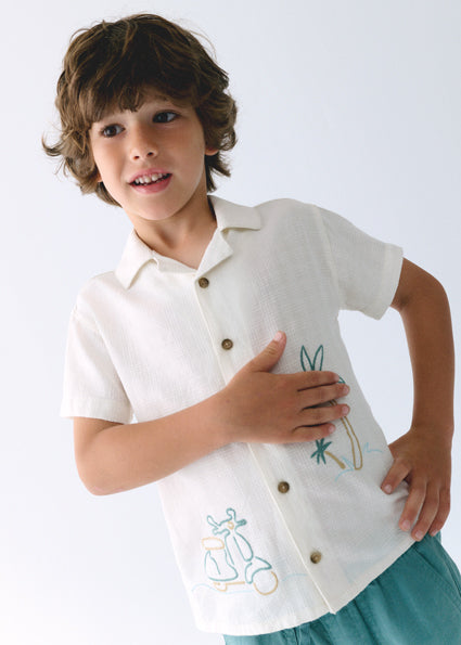 Mayoral - Cream Embroidered Shirt (3114)