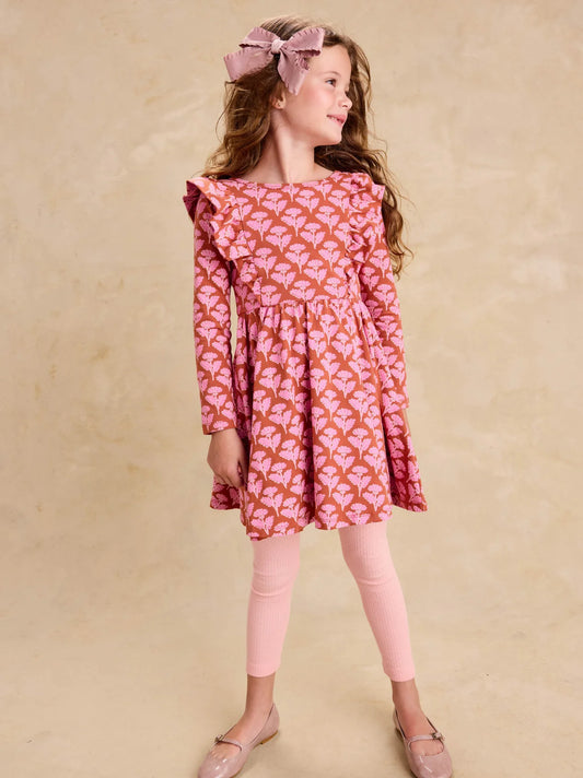 Tea Collection || Ruffle Shoulder Ballet Dress - Stamped Heirloom Floral