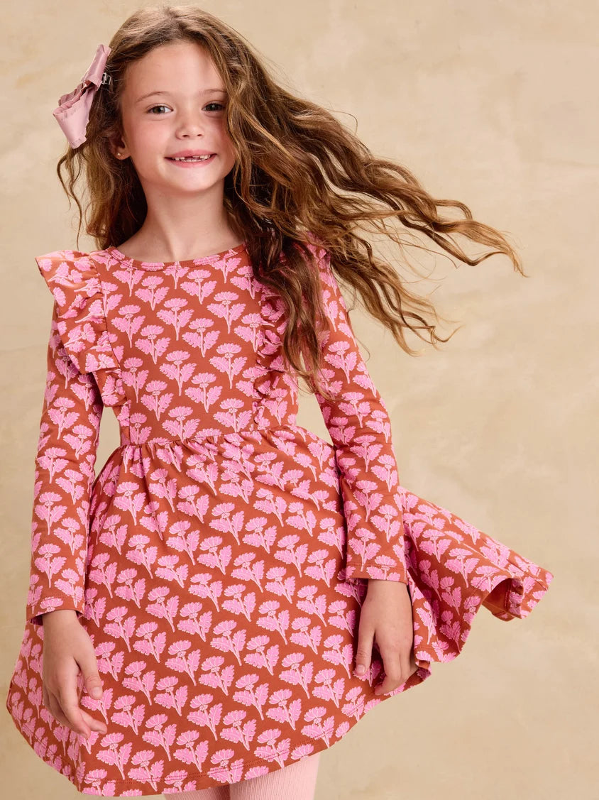 Tea Collection || Ruffle Shoulder Ballet Dress - Stamped Heirloom Floral