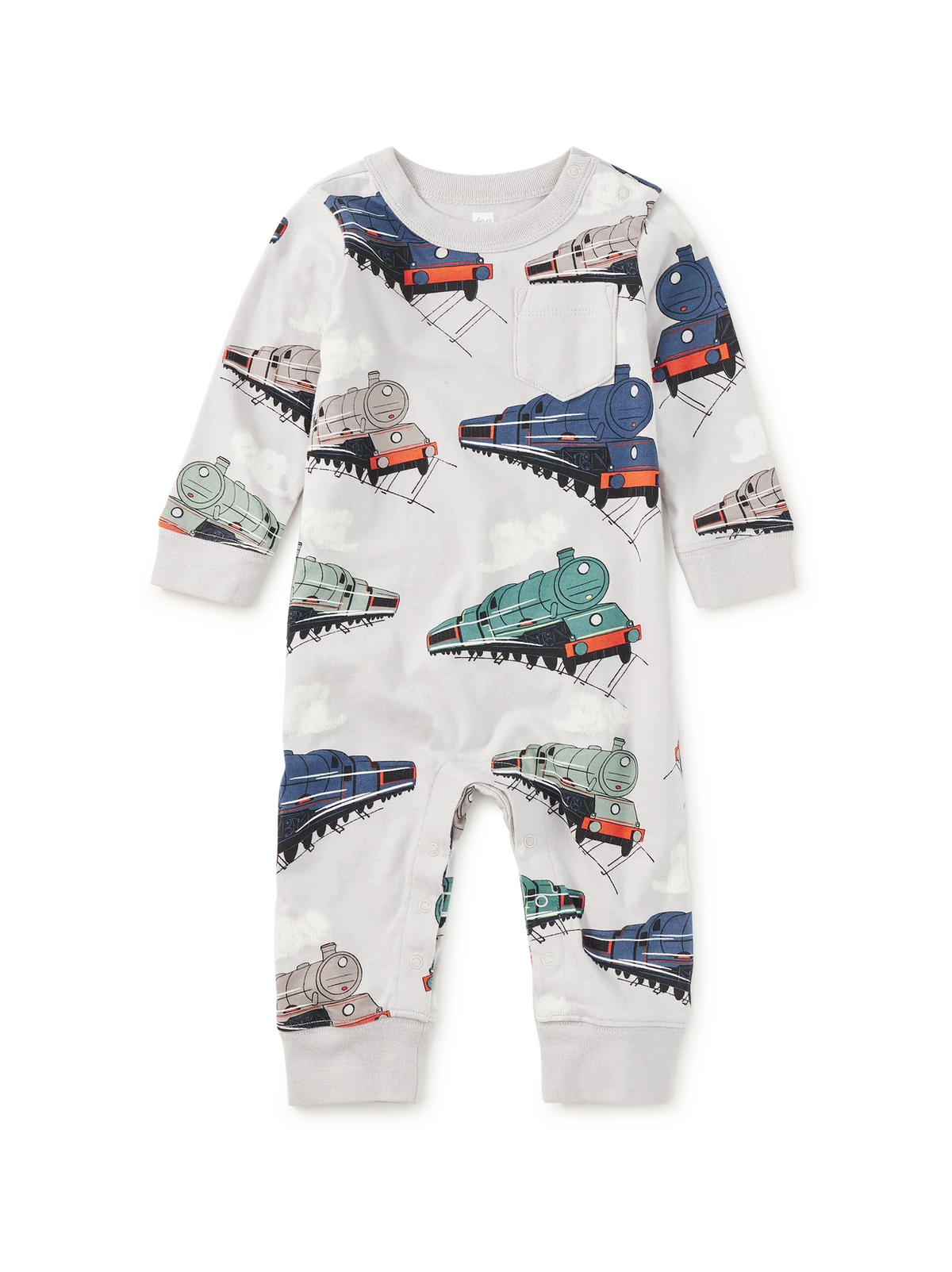 Tea Collection || Long Sleeve Pocket Baby Romper- Great Railway Journey