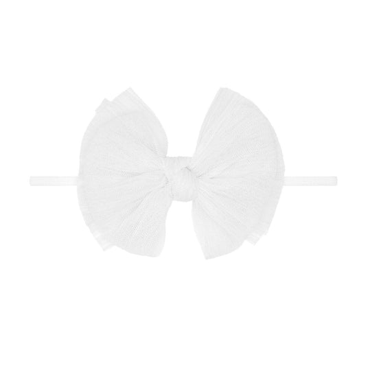 Baby Bling Bows - Baby Bling® Tulle FAB® Skinny nylon headband with tulle bow: Pleated White