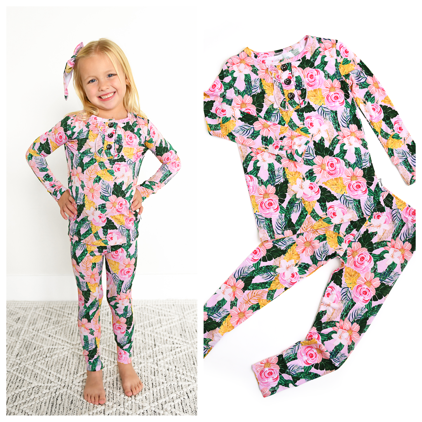 Gigi and Max - Luana Ruffle Two Piece Girls Bamboo Floral Lounge Set