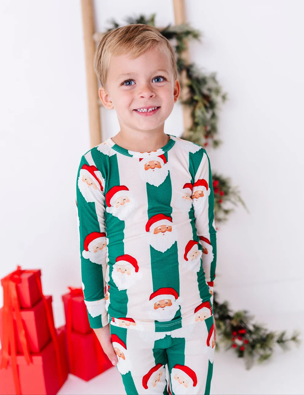 Birdie Bean - St. Nick Stripes Ribbed Bamboo Pajama Set