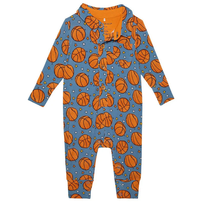 Posh Peanut - Slam Dunk - Long Sleeve Collared Henley Long Romper