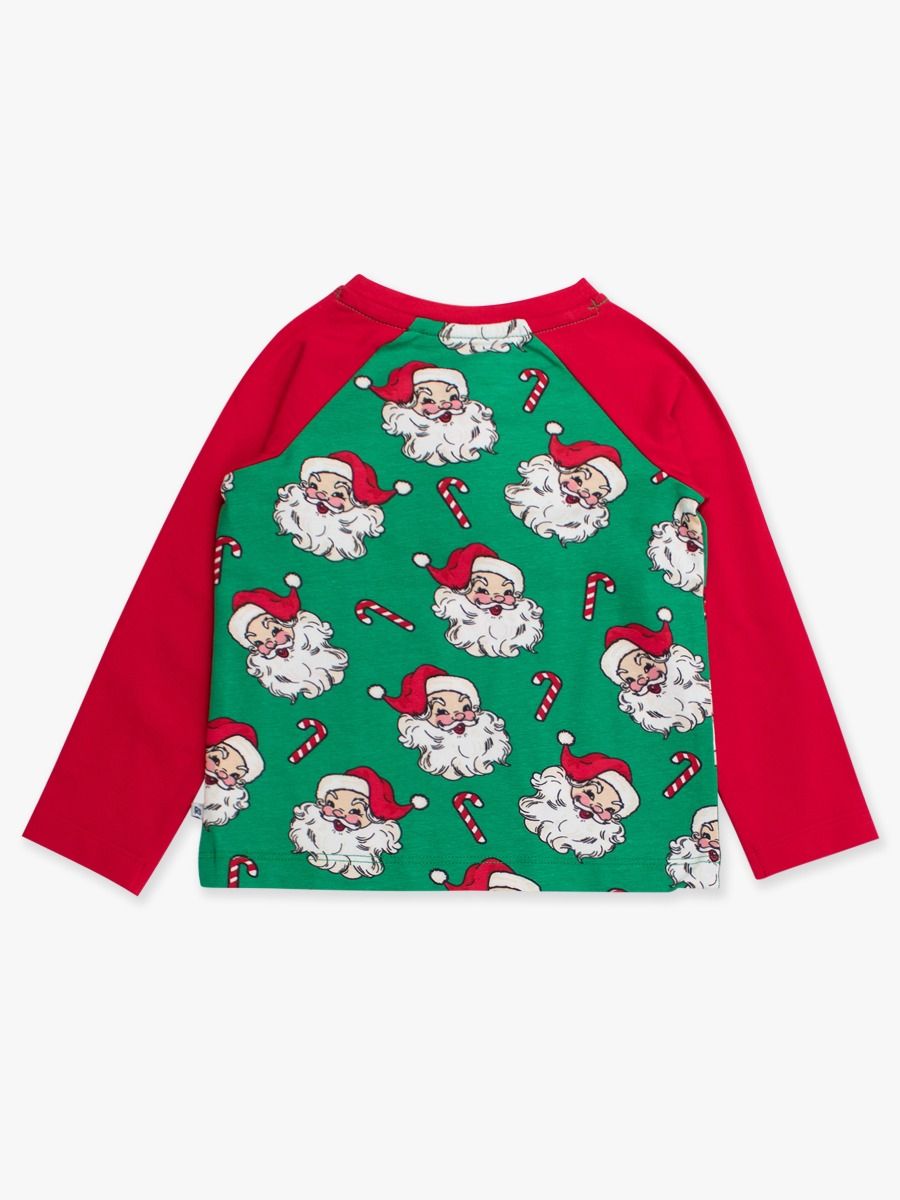 RuffleButts + RuggedButts - Long Sleeve Raglan Henley Tee - Green Santa Joy