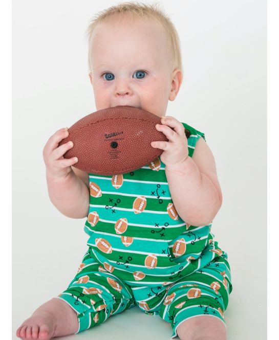 RuffleButts + RuggedButts - Knit Longall Pocket Romper - Tackles & Touchdowns