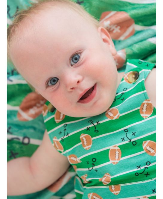 RuffleButts + RuggedButts - Knit Longall Pocket Romper - Tackles & Touchdowns
