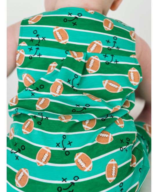 RuffleButts + RuggedButts - Knit Longall Pocket Romper - Tackles & Touchdowns