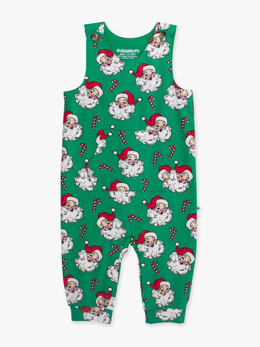 RuffleButts + RuggedButts - Knit Longall Pocket Romper - Green Santa Joy