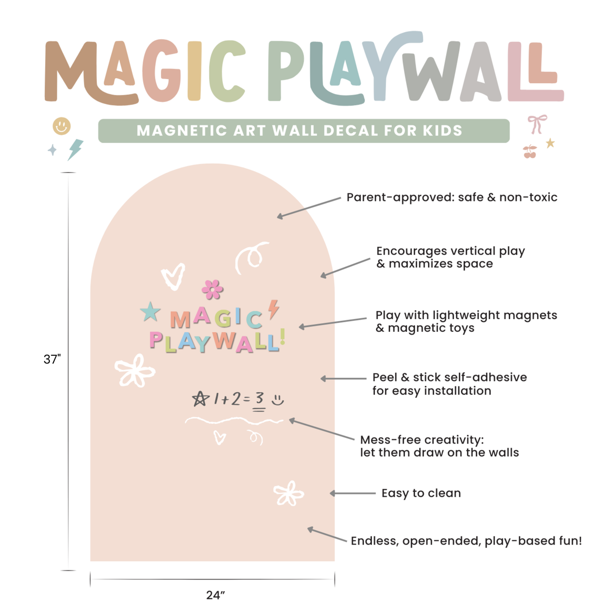Cherrypick - Magic Playwall - ORIGINAL Arch Magnetic Wall Decal for Kids: Sage