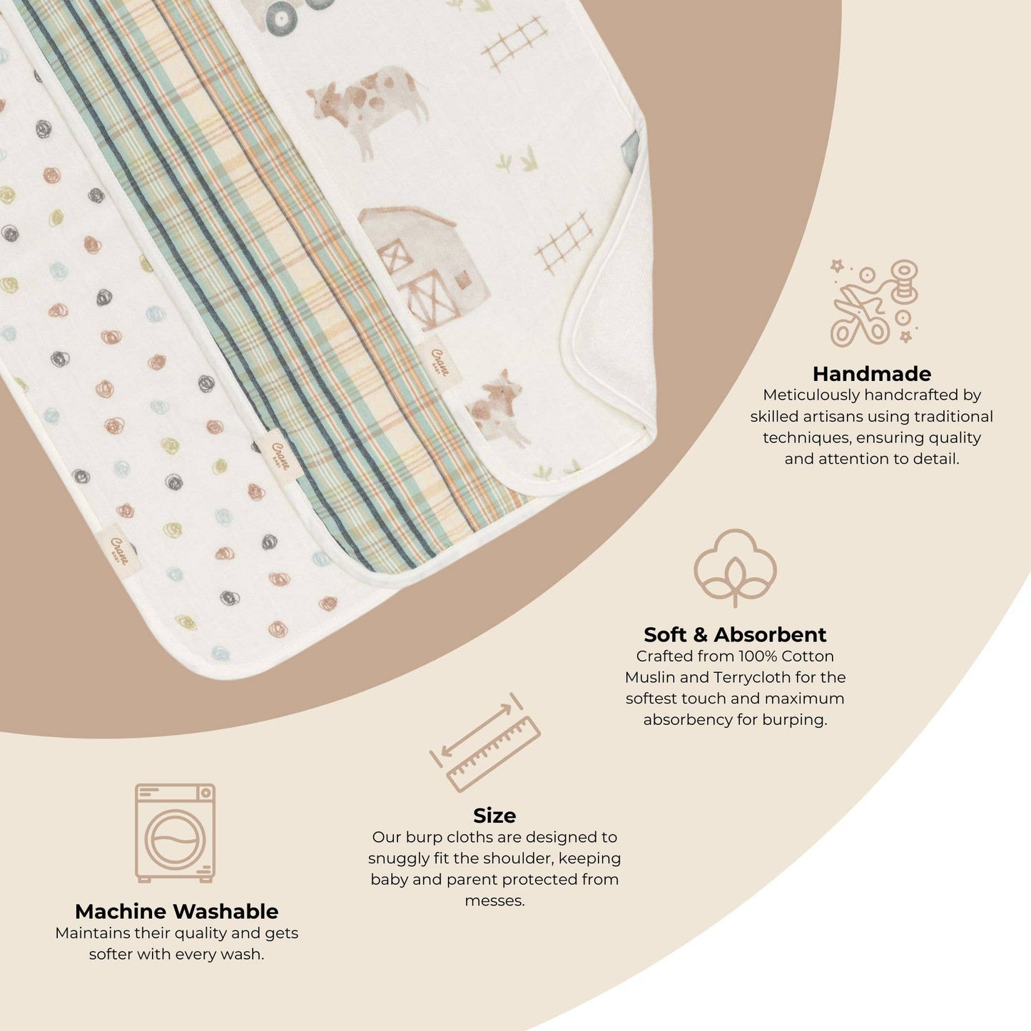 Crane Baby - Charlie 3-pc. Farmhouse Tractor Burp Cloth Set
