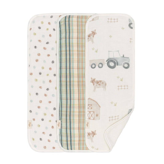 Crane Baby - Charlie 3-pc. Farmhouse Tractor Burp Cloth Set