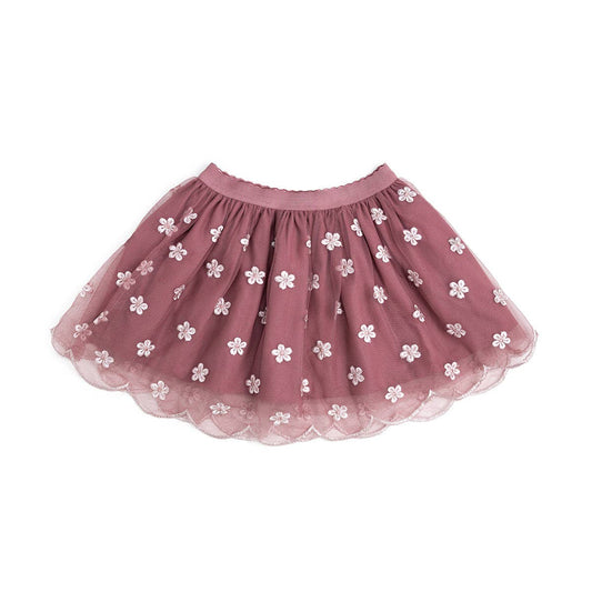 Sweet Wink - Berry Floral Embroidered Tutu Skirt