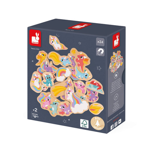 Janod - Wooden Unicorns & Dragons Magnets Set