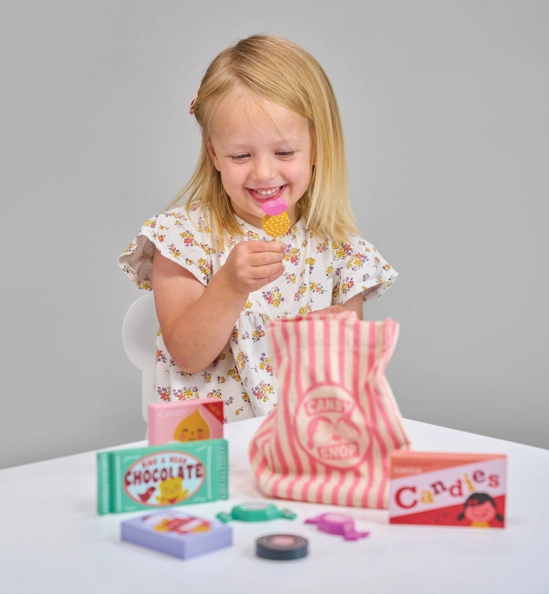 Mentari Toys - Wooden Candy Shop Bag Pretend Play Set