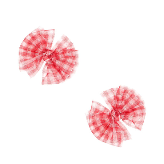 Baby Bling Bows - Baby Bling® 2-Pack Tulle Baby FAB® hair bow clips: Gingham Cherry