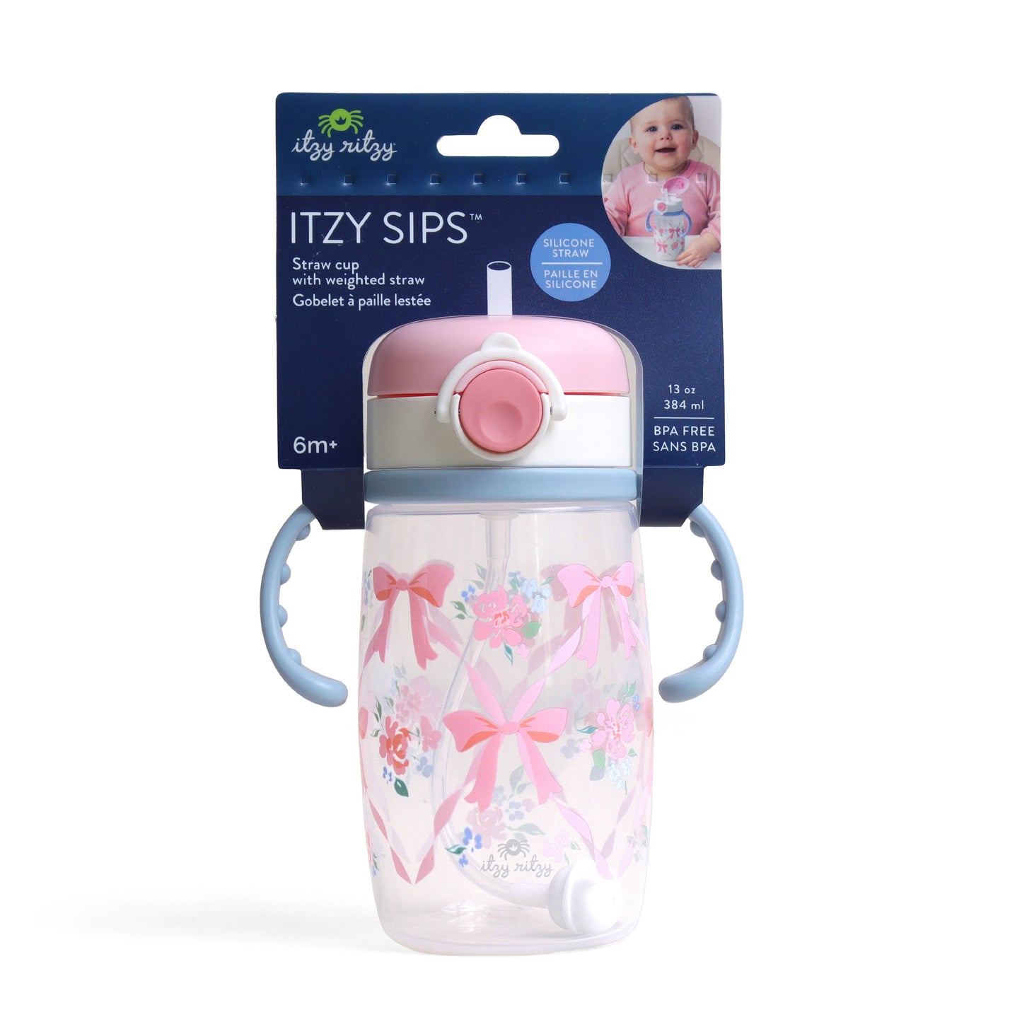Itzy Ritzy - Itzy Sips™ - Straw Cup With Snap-Close Lid: Ribbons & Roses