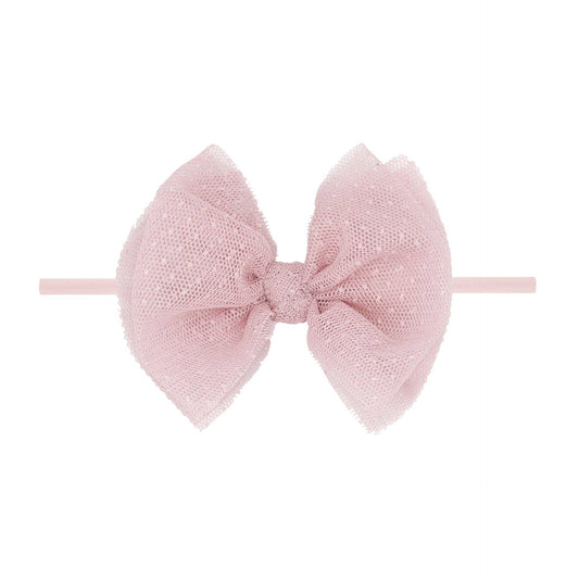 Baby Bling Bows - Baby Bling® Tulle FAB® Skinny nylon headband with tulle bow: Antique Pink Dot