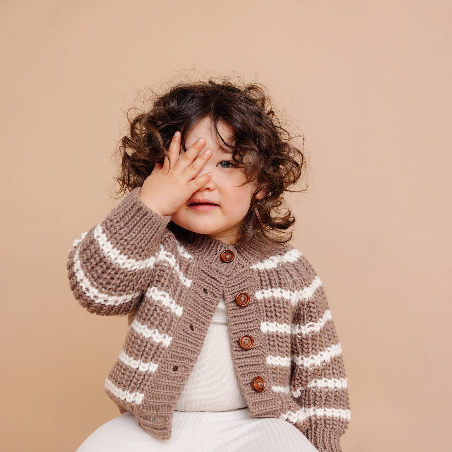 The Blueberry Hill - Rib Knit Stripe Cardigan, Tan | Baby & Kid Sweater