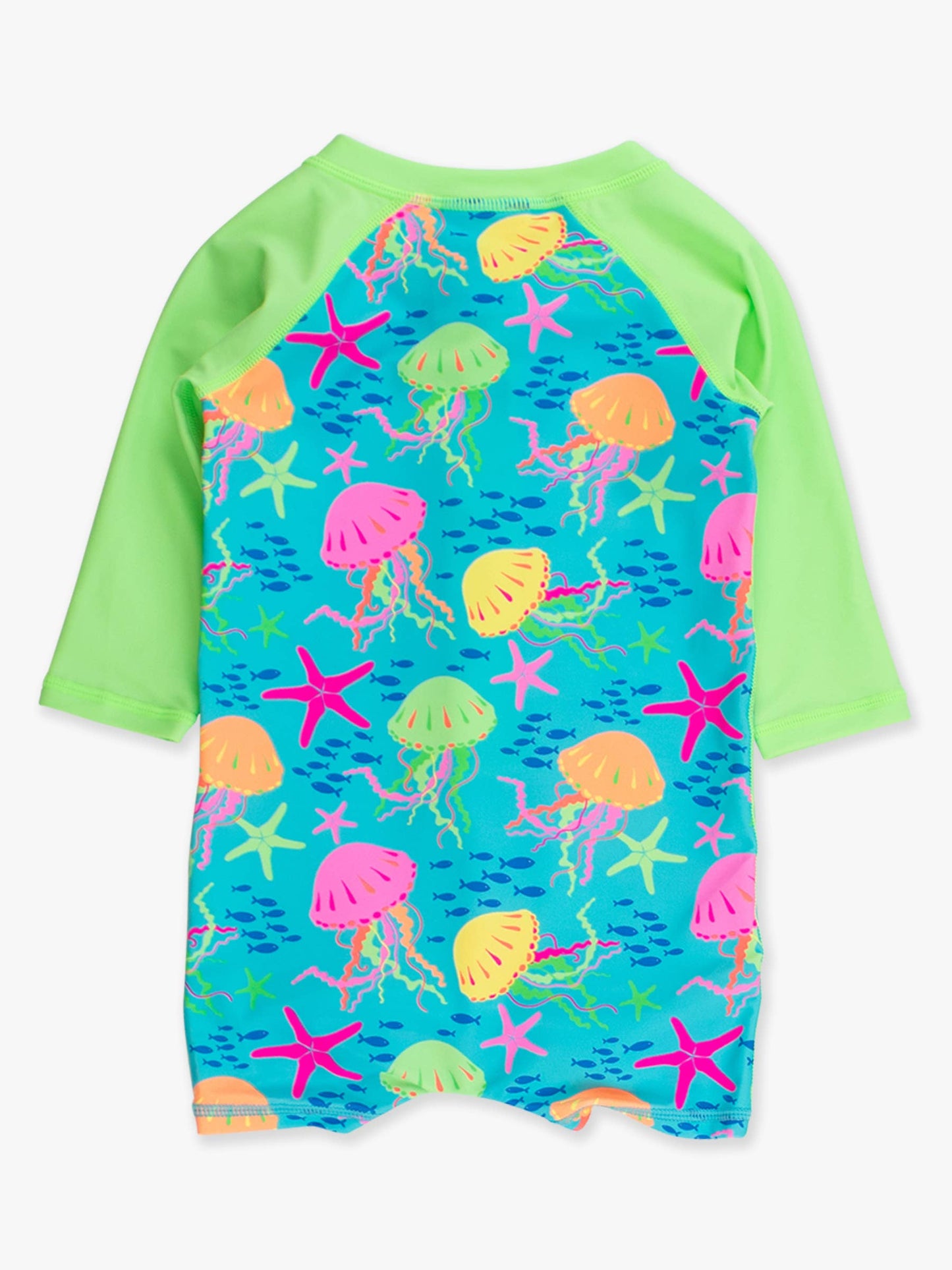 RuffleButts + RuggedButts - Baby Boys Neon Jelly Time Long Sleeve One Piece Rash Guard Swimsuit: Blue