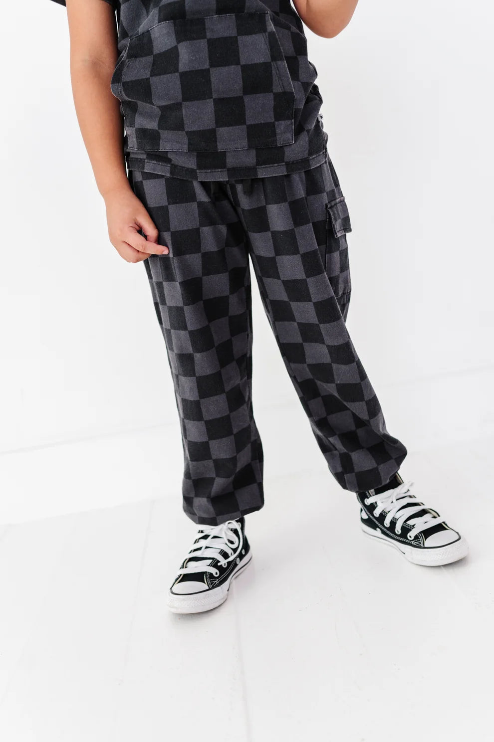 Birdie Bean - Black Checkered Cargo Sweatpants