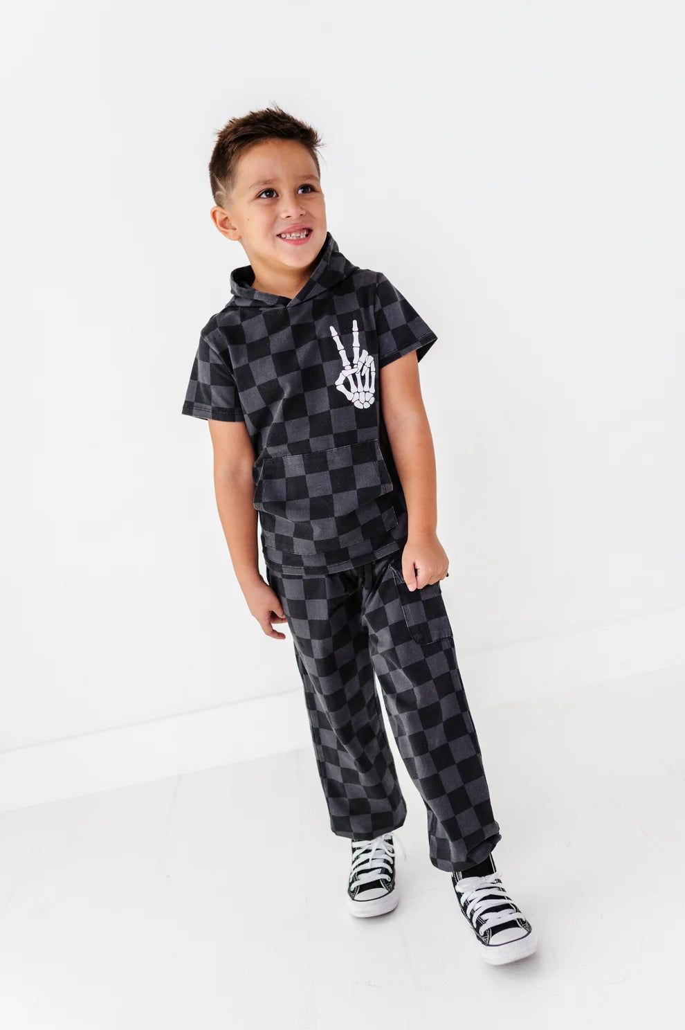 Birdie Bean - Black Checkered Cargo Sweatpants