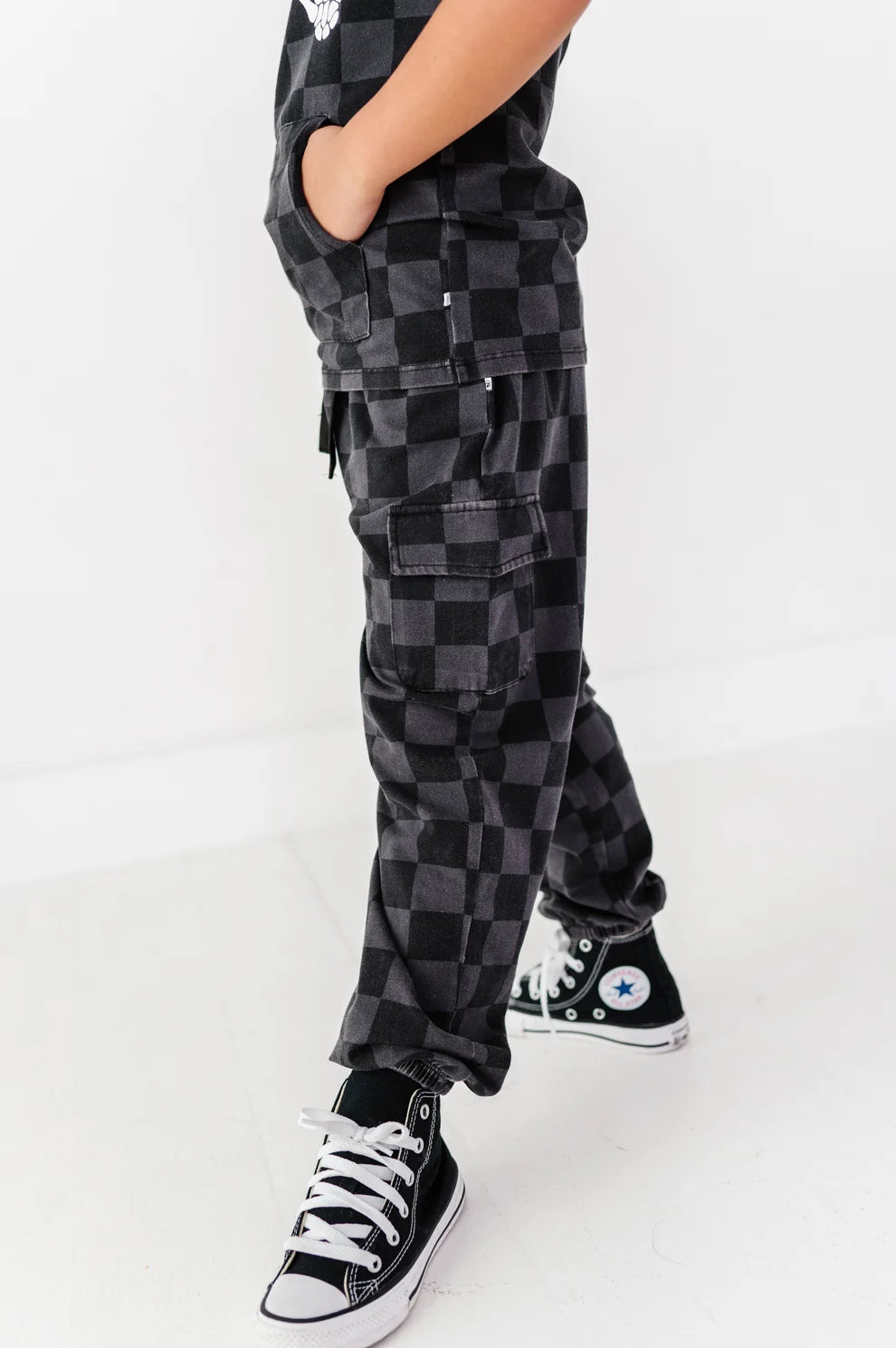 Birdie Bean - Black Checkered Cargo Sweatpants