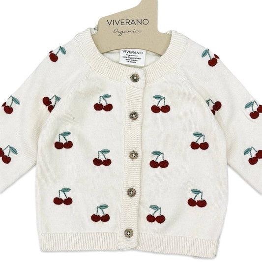 Viverano Organics - Cherry Embroidered Sweater Knit Baby Cardigan (Organic)