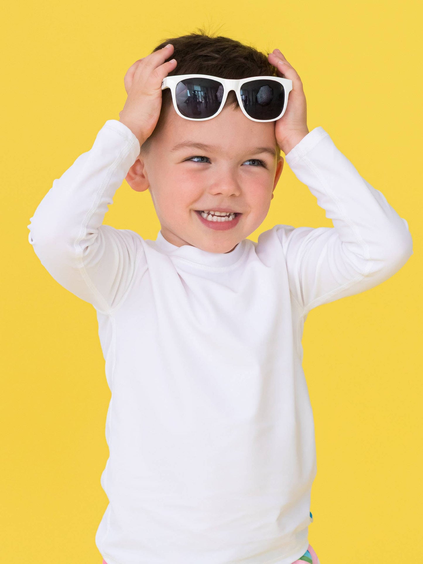 RuffleButts + RuggedButts - Boys White Long Sleeve Rash Guard: White