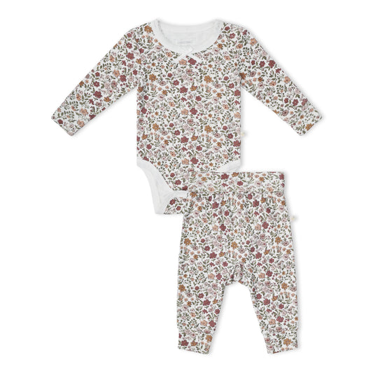 Makemake Organics - Organic Bodysuit & Foldover Pants Set - Woodland Sprig