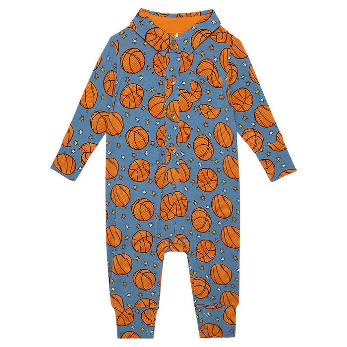 Posh Peanut - Slam Dunk - Long Sleeve Collared Henley Long Romper