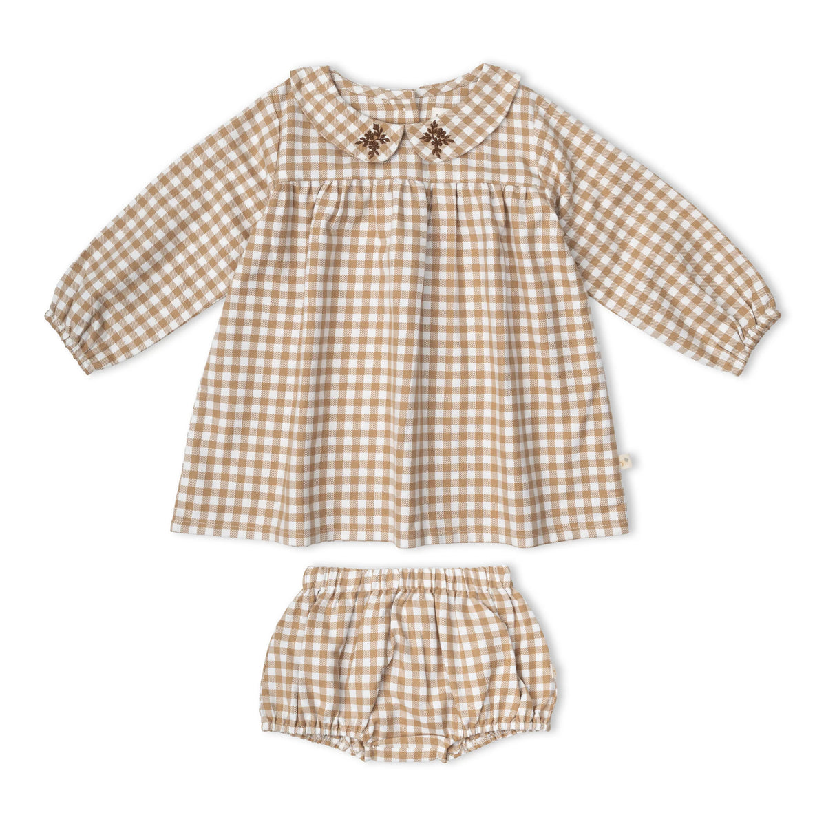 Makemake Organics - Organic Peter Pan Collar Dress - Oat Gingham