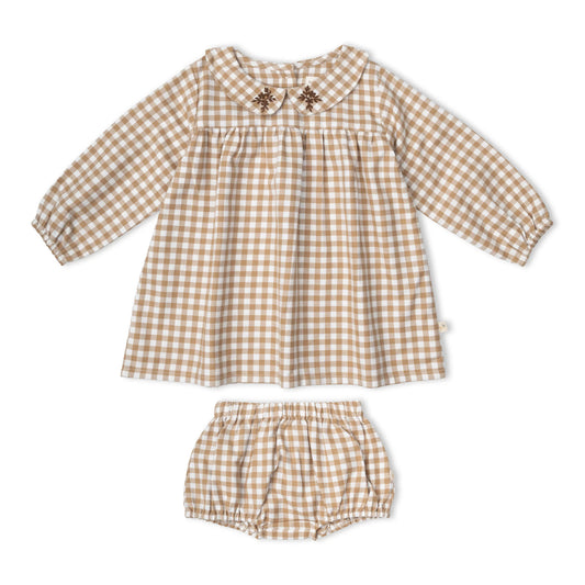 Makemake Organics - Organic Peter Pan Collar Dress - Oat Gingham