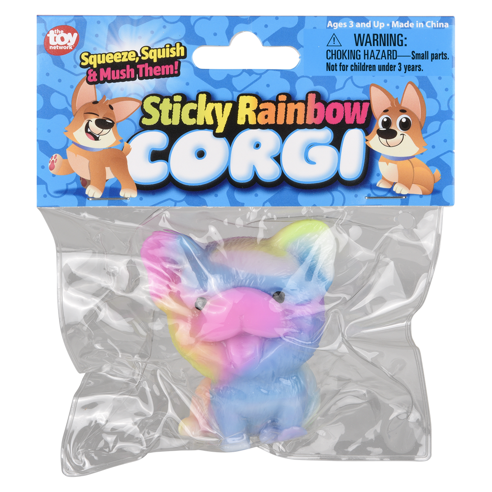 The Toy Network - (T) 2.75" STICKY RAINBOW CORGI