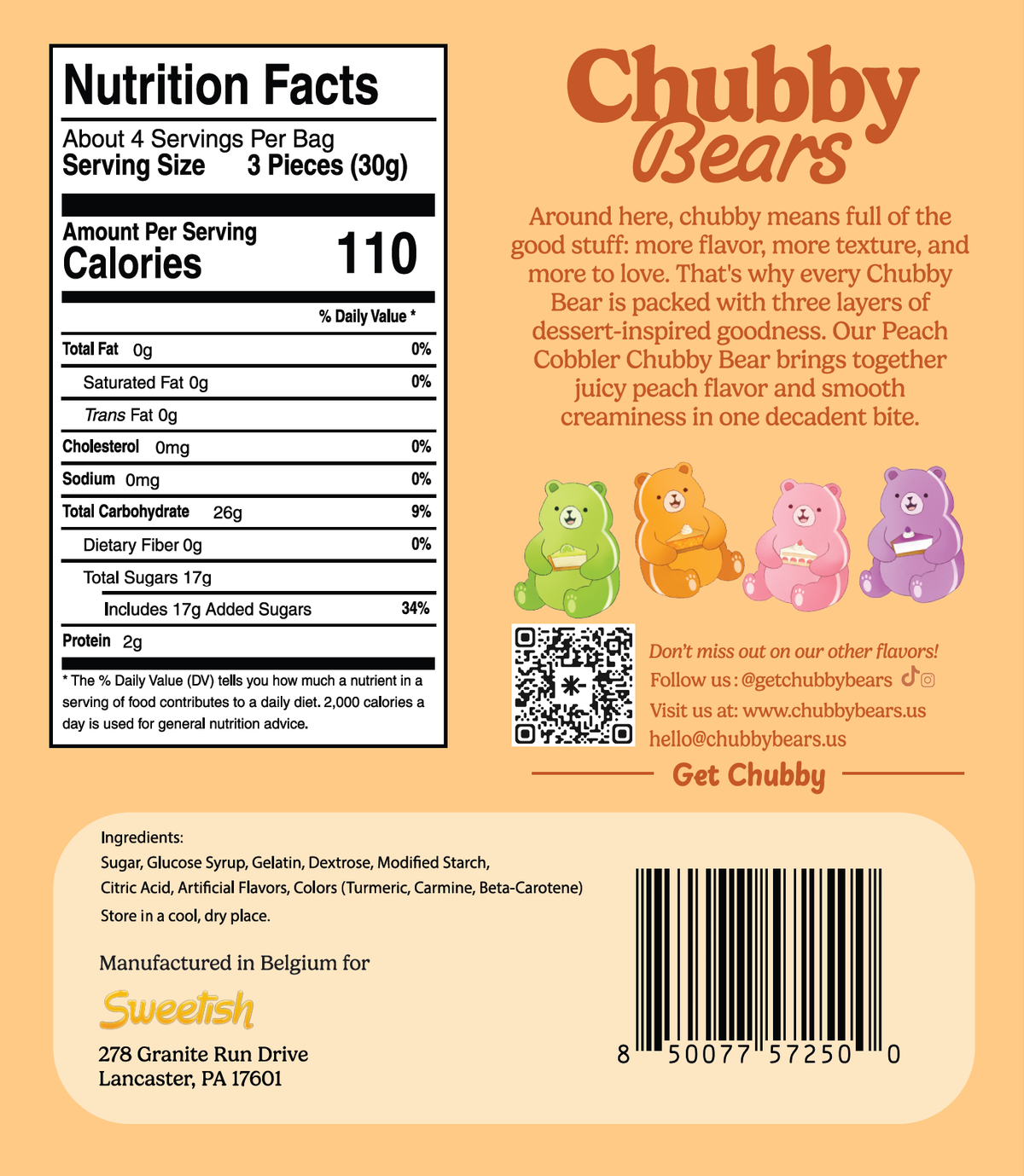 Chubby Bears - Chubby Bears Peach Cobbler Gummy Bears - 4.2oz