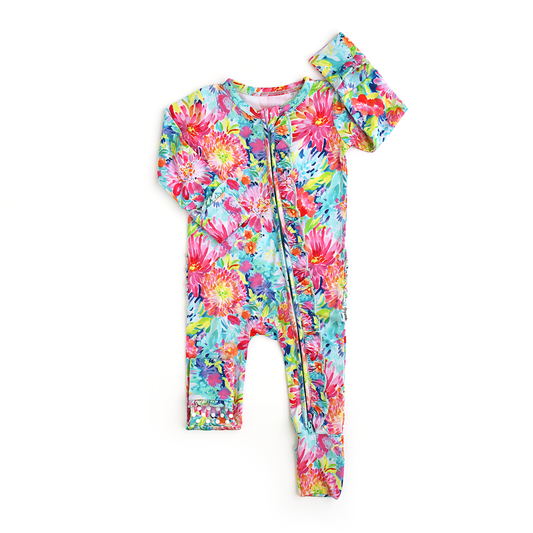 Gigi and Max - Bianca RUFFLE ZIP Bamboo Floral Sleepies Little