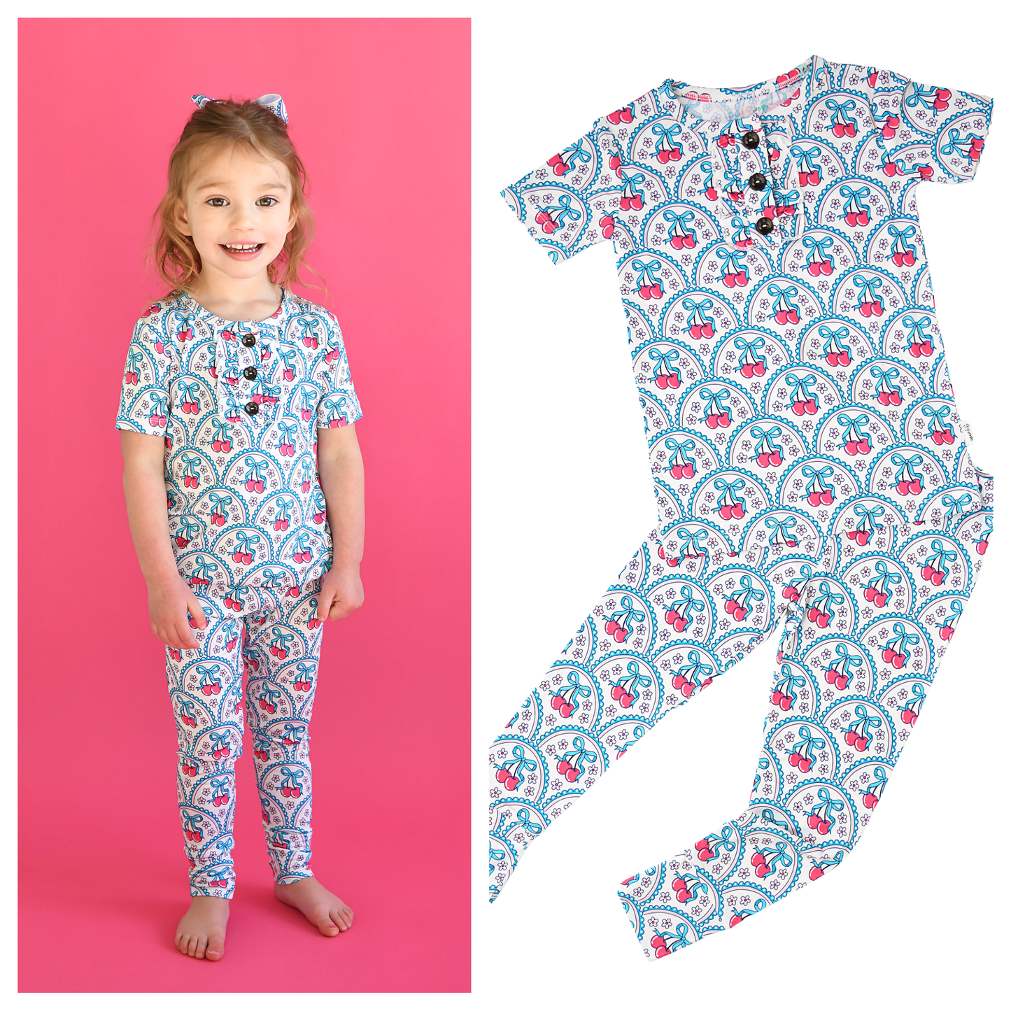 Gigi and Max - Cherry Ruffle Two Piece Bamboo Cherry Lounge Set