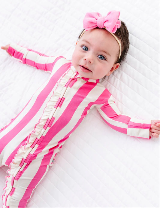 Birdie Bean - Sundae Stripes Ruffle Convertible Romper PJ