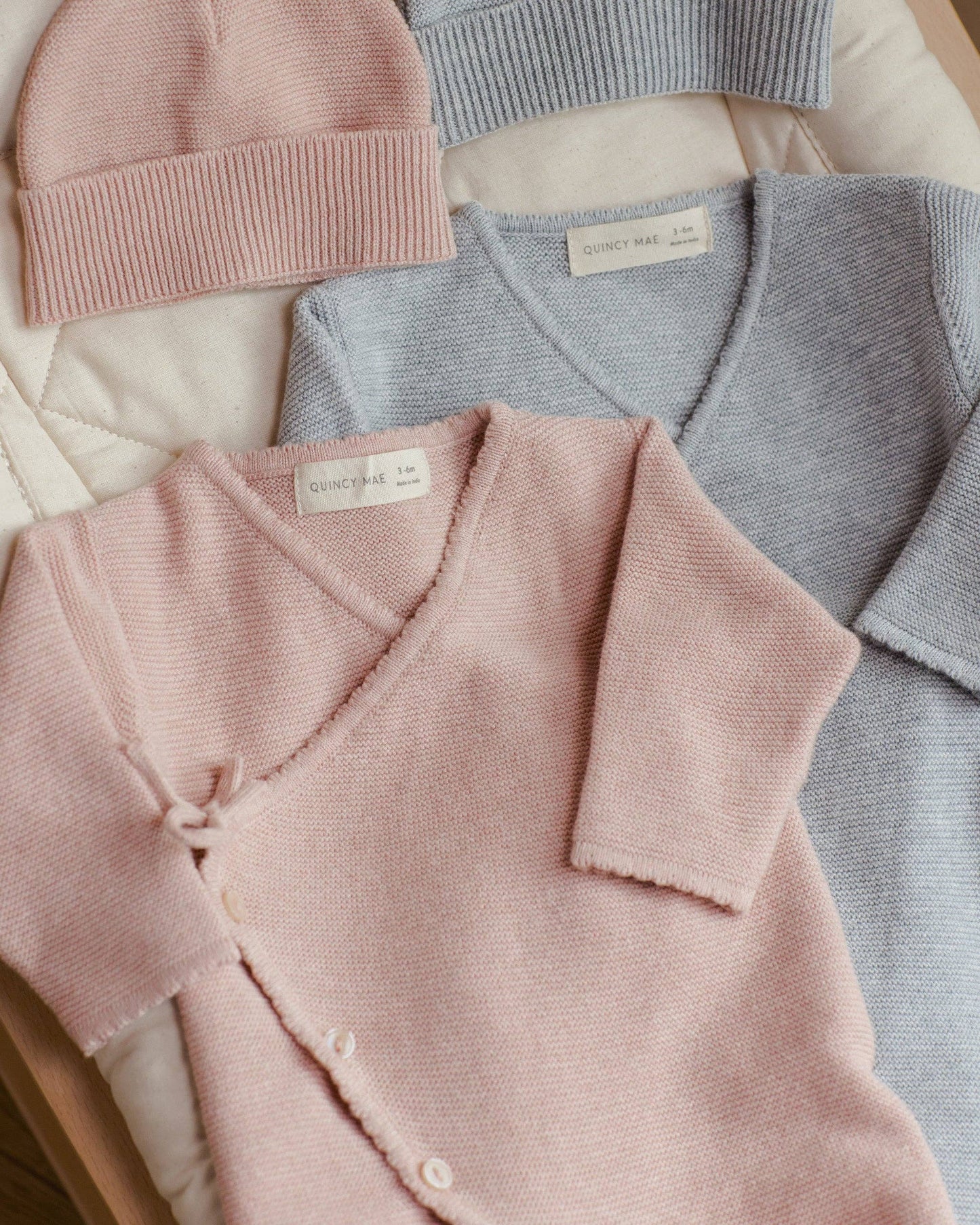 Quincy Mae - Wrap Knit Footie || Heathered Dusty Blue