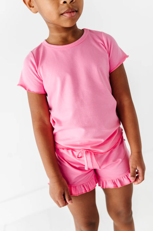 Birdie Bean - Petal Pink Lettuce Hem Top