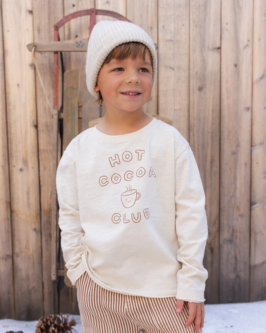 Rylee + Cru || Raw Edge Long Sleeve Tee Hot Cocoa Club