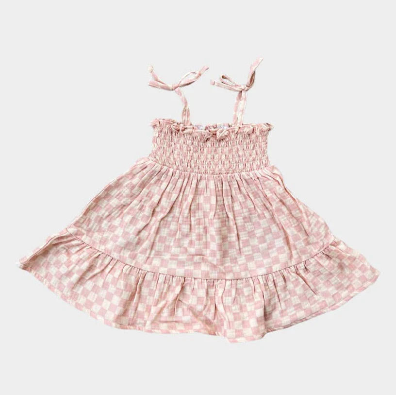 babysprouts - Pink Lemonade Checkered Tiered Mini Dress