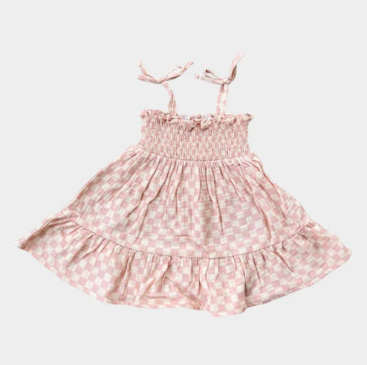 babysprouts - Pink Lemonade Checkered Tiered Mini Dress