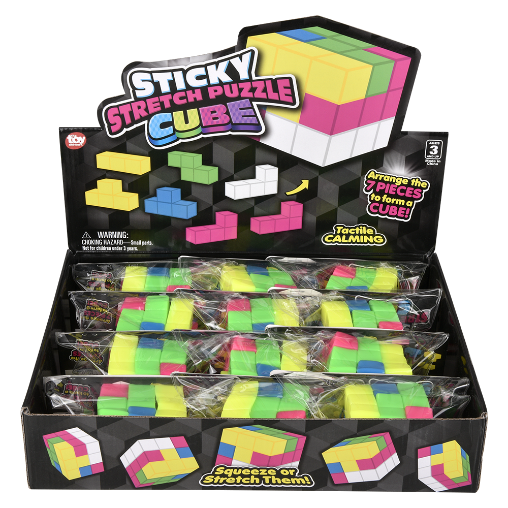 The Toy Network - (T) 2.5" STICKY STRETCH PUZZLE CUBE