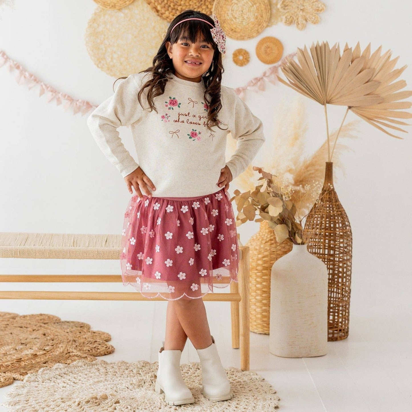 Sweet Wink - Berry Floral Embroidered Tutu Skirt