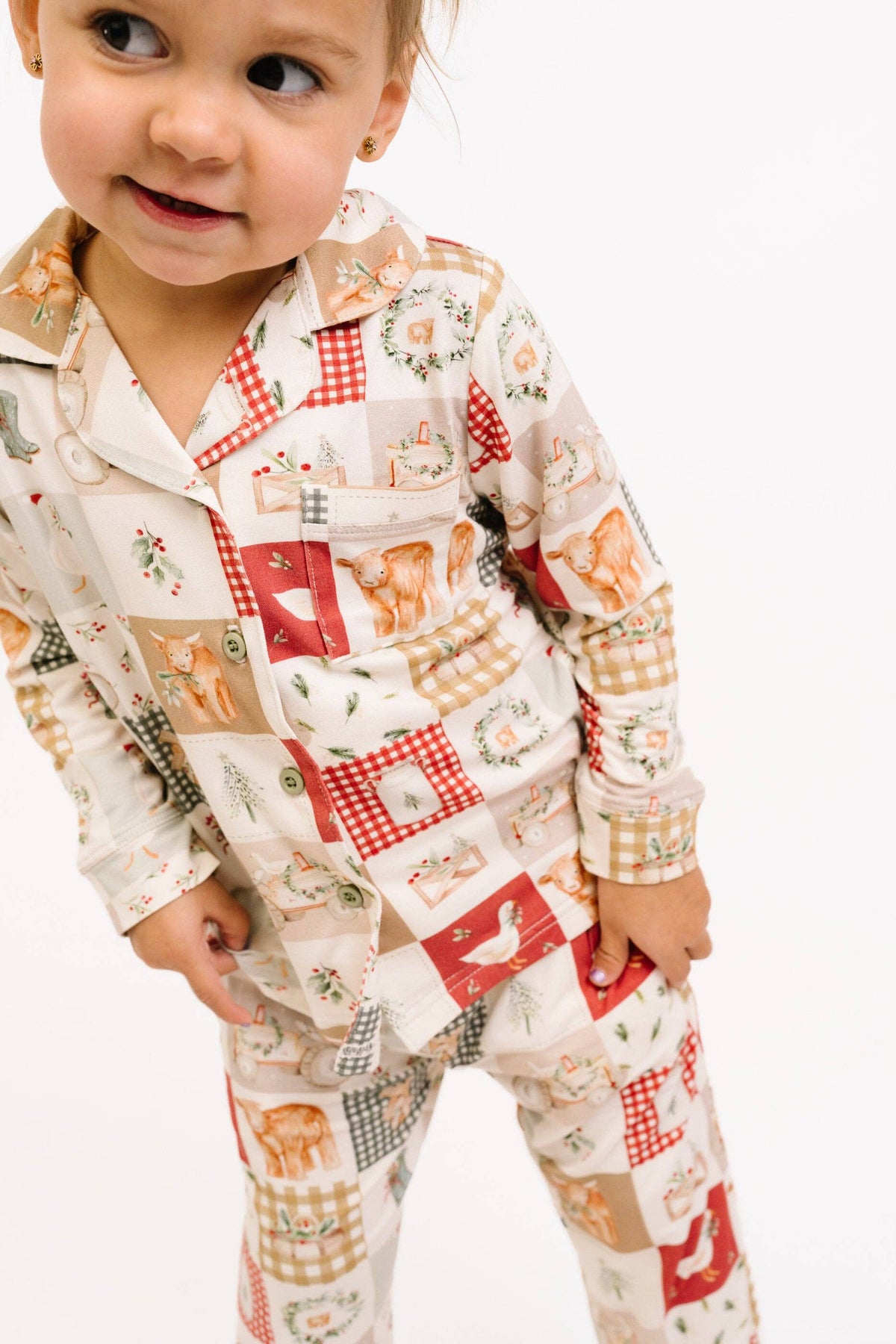 Little One Shop - Country Christmas Kid Long Sleeve Bamboo Button Up Set