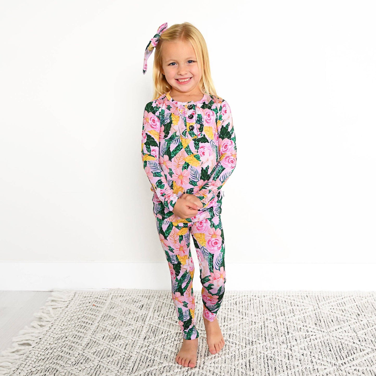 Gigi and Max - Luana Ruffle Two Piece Girls Bamboo Floral Lounge Set