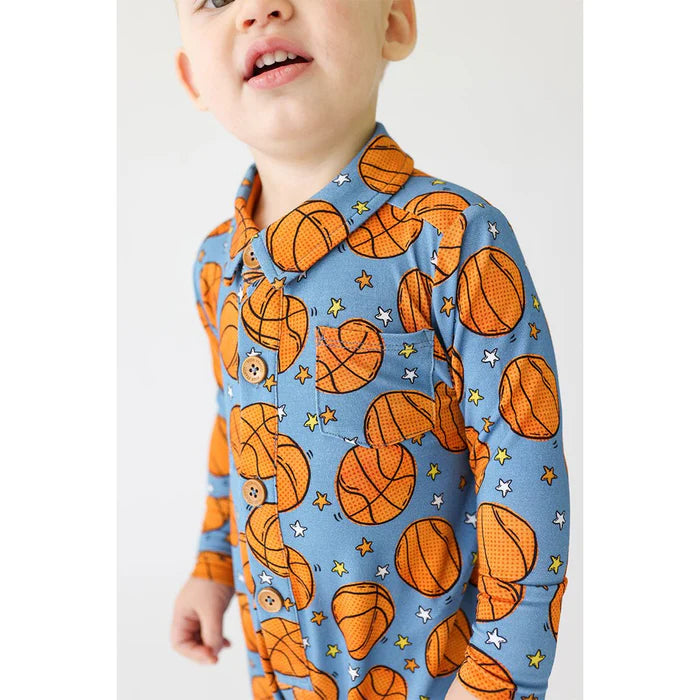 Posh Peanut - Slam Dunk - Long Sleeve Collared Henley Long Romper