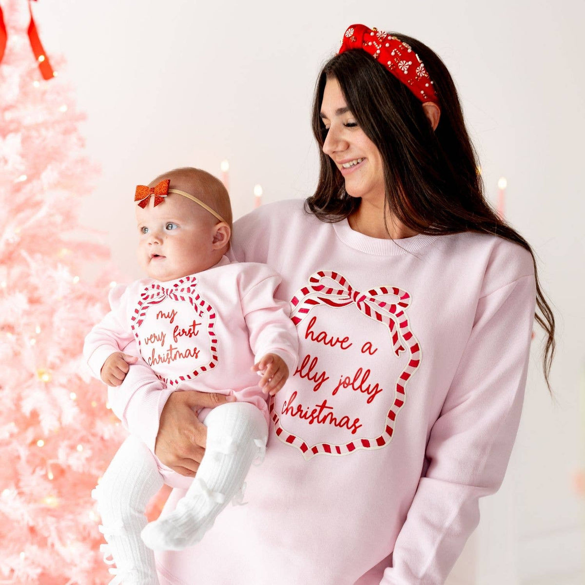 Sweet Wink - My First Christmas Sequin Bow Patch Long Sleeve Romper