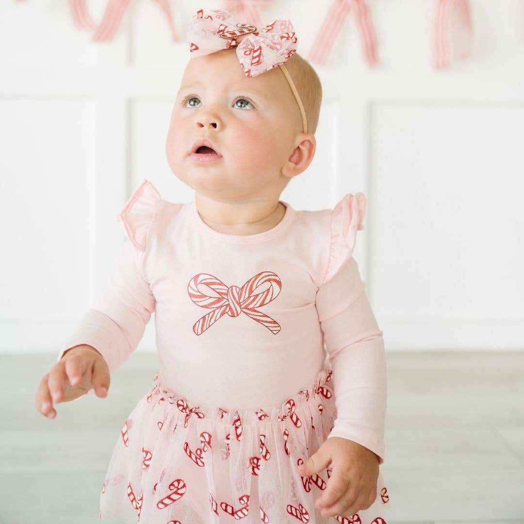 Sweet Wink - Candy Cane Confetti Christmas Tulle Bow Baby Headband - Hair